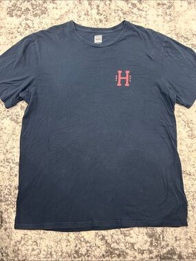 HUF Navy Tee with Red Chest 'H' Logo